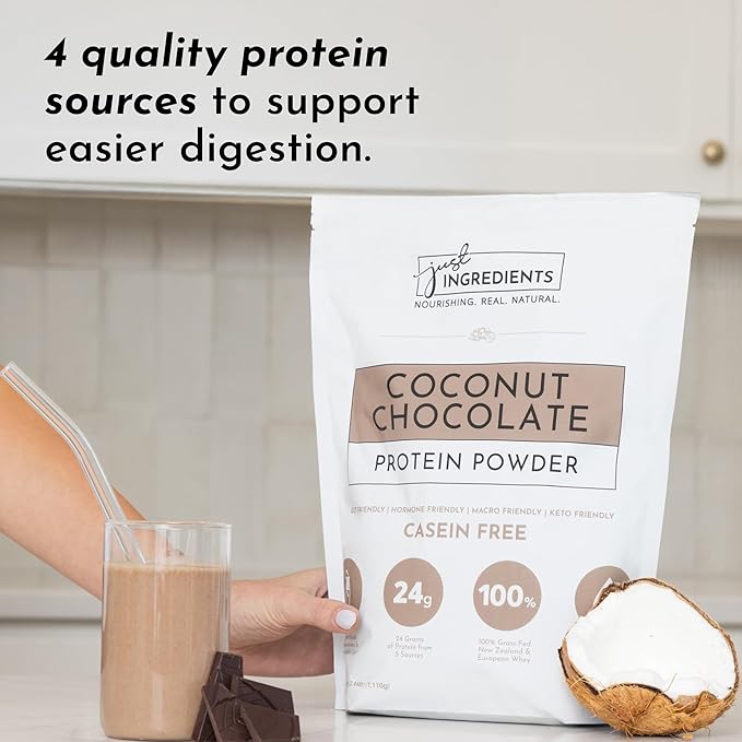 JUST INGREDIENTS Coconut Chocolate Protein Powder ??30-Serving Blend with 100% Grass-Fed Whey &