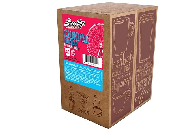 Brooklyn Beans Carnival Chocolate Salted Caramel Hot Cocoa Pods, Compatible with K Cup Brewers