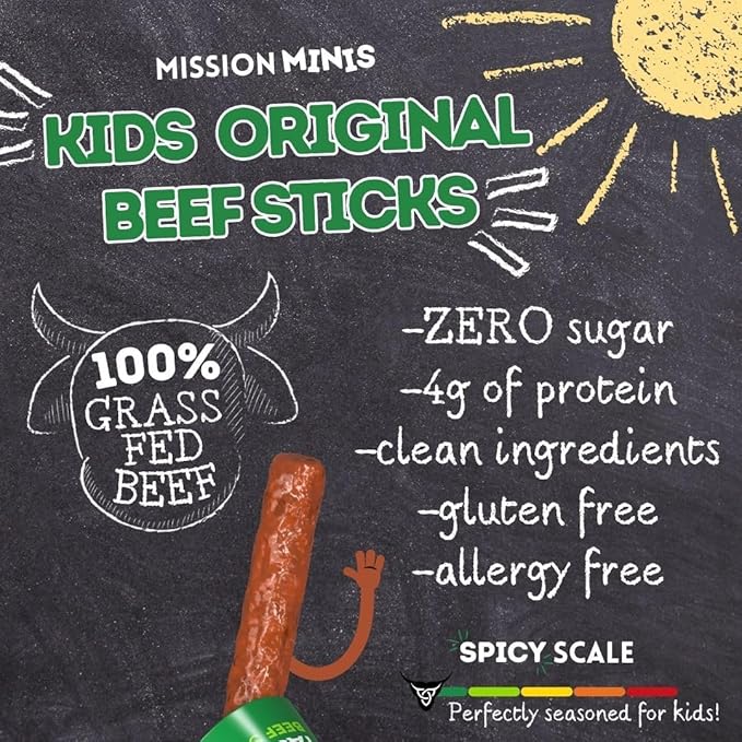 Mission Meats Kids Beef Sticks – 100% Grass Fed & Pasture Raised, Healthy Snacks for Kids and