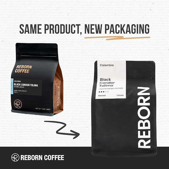 Reborn Coffee Specialty Whole Bean Coffee, Medium Roast, 12 Ounce, Colombia Black Condor Tolima