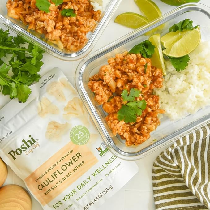 POSHI Marinated Cauliflower Florets with Salt + Black Pepper Natural, Keto, Vegan, Non GMO, Low