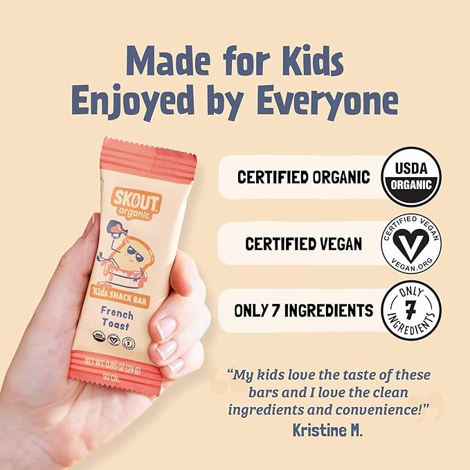 Skout Organic French Toast Frenzy Kids Snack Bars (18 Pack) | Organic Kids Snack Bars | Plant-Based