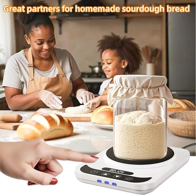 Sourdough Starter Warmer Mat - 12H Timer & Precise 1°F Thermostat (70-100°F) - Auto On/Off - Fits