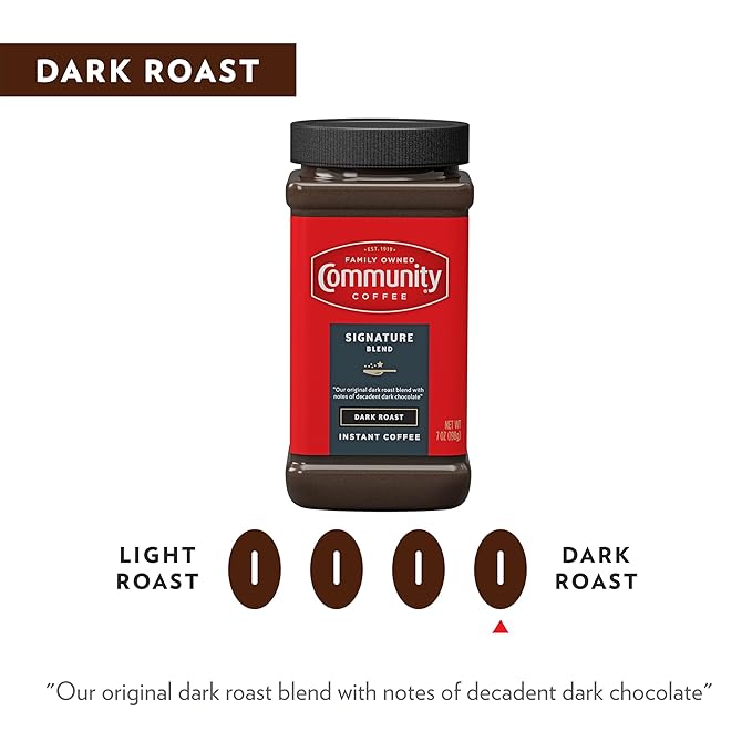 Community Coffee Signature Blend Dark Roast Premium Instant 7 Oz Jar (Pack of 2), Full Body Rich