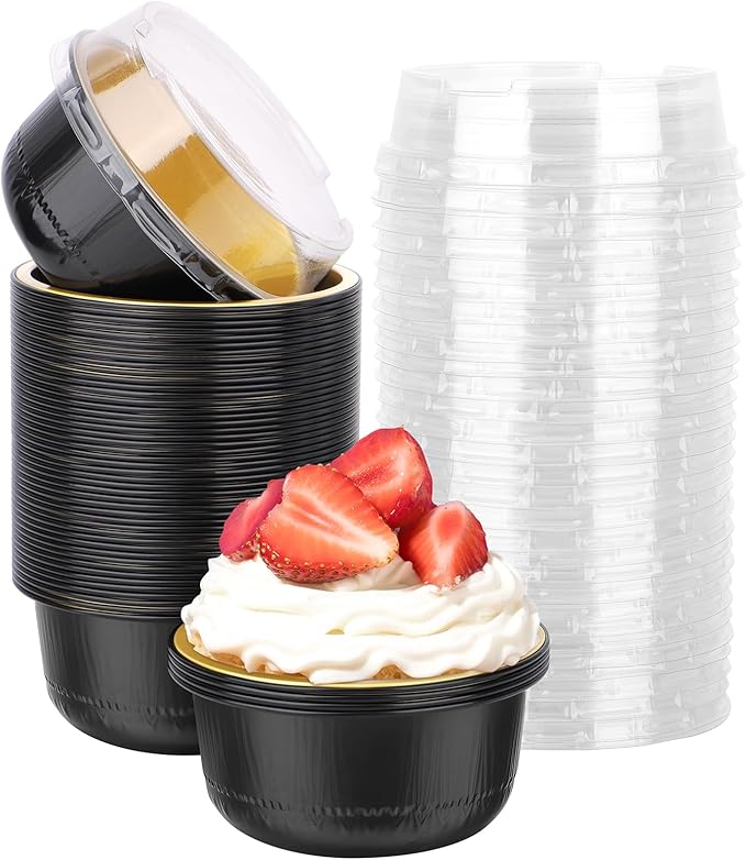 Beasea Aluminum Foil Ramekin Cups With Lids, 50 Pack 6.1oz 180ml Mini Disposable Foil Ramekins