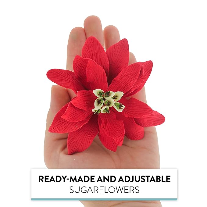 Global Sugar Art Poinsettia Sugar Cake Flowers, Fancy, Large Red, 3 Count by Chef Alan Tetreault.