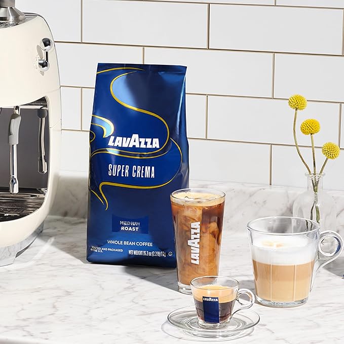 Lavazza Super Crema Whole Bean Coffee, Medium Espresso Roast, Arabica and Robusta Blend, 2.2 lb Bag
