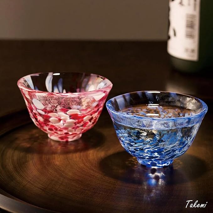 Japanese Handcrafted Sake Glass Set, Artisan Glassware for Cold Sake and Shochu, Made in Japan