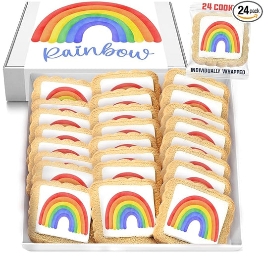 Rainbow Cookies Themed Party Favors | 24 Pack Individually Wrapped Bulk | Cookie for Birthday Pride