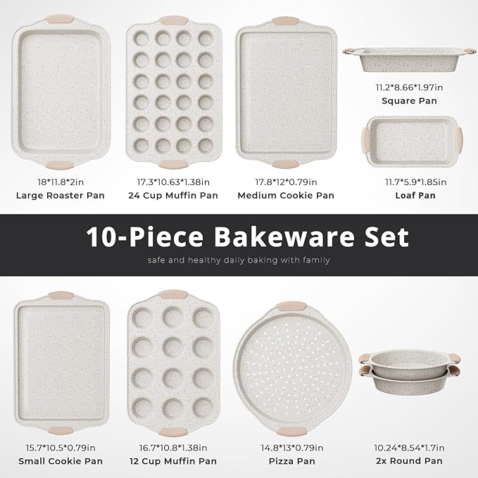 11-Piece Baking Pans Set Nonstick, Stackable Bakeware, Toxin-Free Baking Pans Set with Silicone
