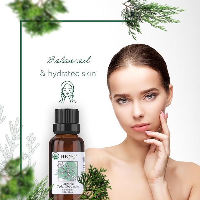HBNO California Bottled Organic Cedarwood Essential Oil 1 fl oz (30ml) - USDA Certified Organic