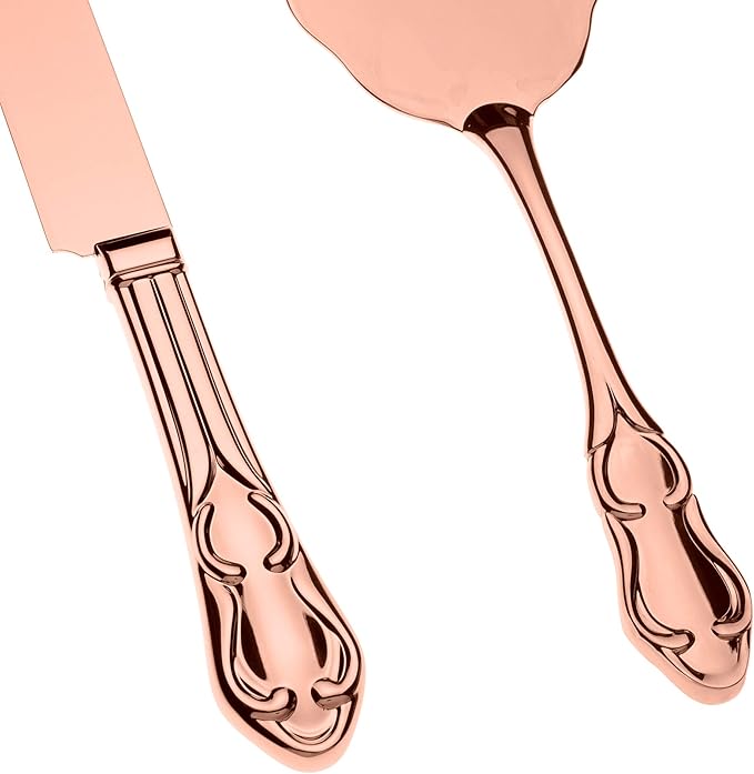 Ella Celebration Rose Gold Engravable Cake Knife & Server Set for Engraving, Rose Gold Wedding