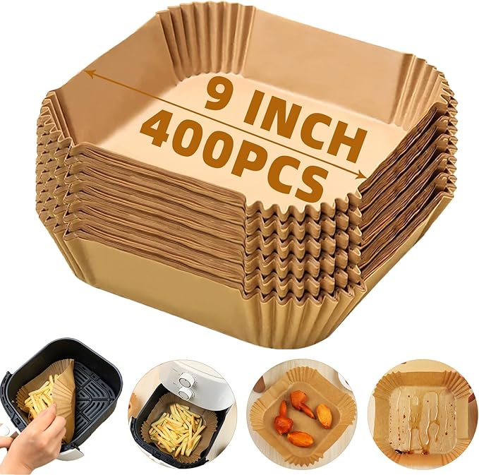 Air Fryer Liners Disposable,400PCS Victoyaw 9 Inch Square Air Fryer Parchment Paper Liners for