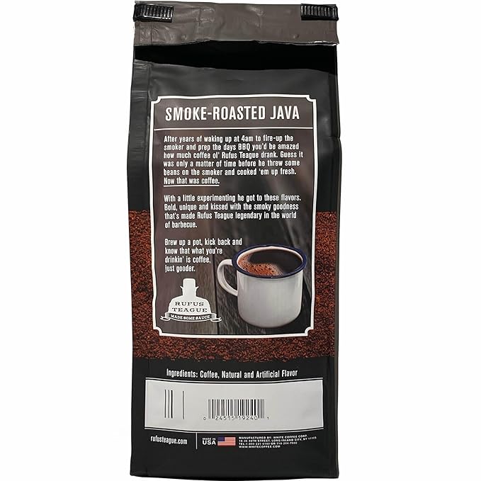 Rufus Teague Pitmaster Blend Ground Coffee, Gourmet Fresh Dark Roasted Coffee, Smoke Roasted Java