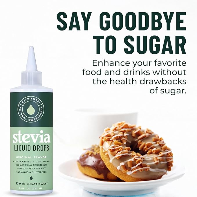 Natrisweet Liquid Stevia Drops, 8oz 2pack, Pure Sweetener from Stevia Extract, Plant-Based Sugar