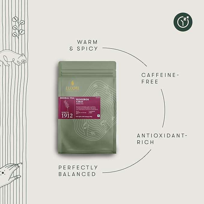 Luxmi Estates Rooibos Chai Organic Rooibos Tea with Spices (50 Tea Bags) Caffeine Free Tea Bags For