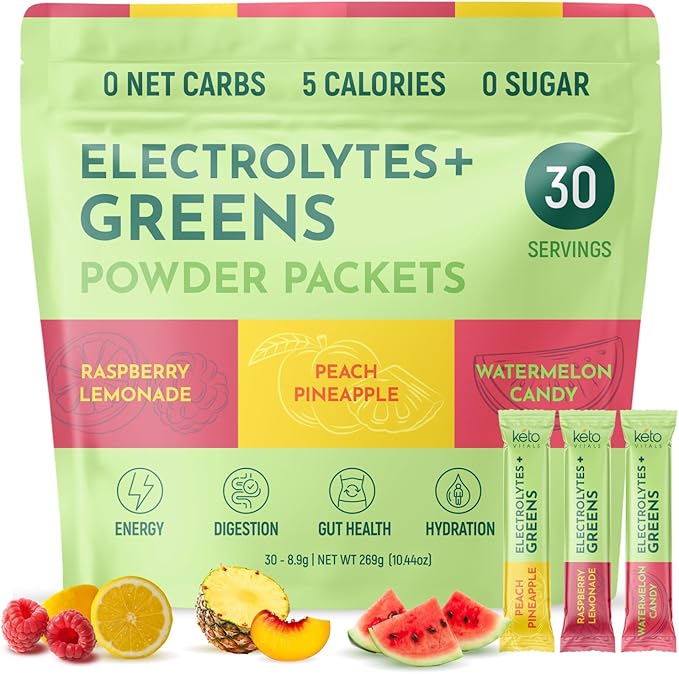 Keto Vitals Keto Electrolytes Plus Greens Superfood Powder Packets - 30 Servings Sugar Free