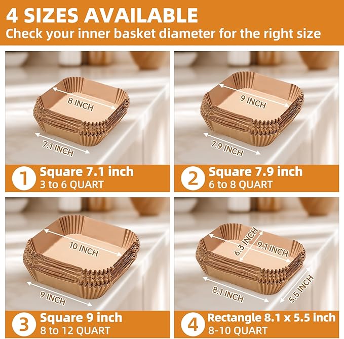 Air Fryer Paper Liners for 6-8 Qt Airfryer, 200pcs 7.9 x 7.9 inch XL Square Disposable Parchment
