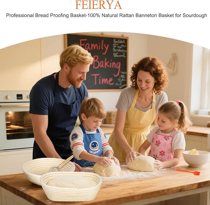 9 & 10 Inch Banneton Bread Proofing Basket Set with Liners,Dough Scraper,Bread Lame & Danish Whisk