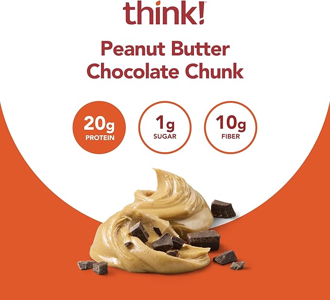 think! Protein Bars, High Protein Snacks, Gluten Free, High Fiber, Peanut Butter Chocolate Chunk