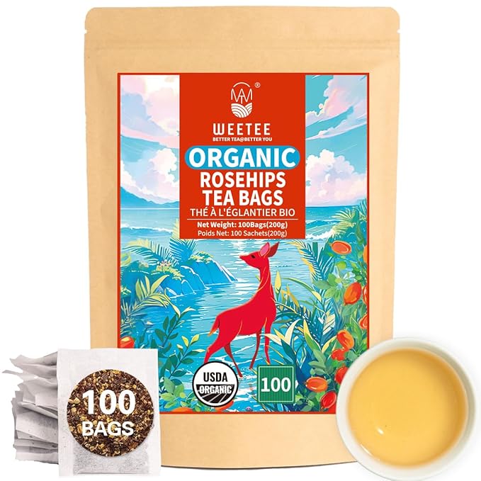 WT WEETEE Organic Rosehips Tea Bags, Made with 100% Natural & Pure Crushed Rose Hips, Natural