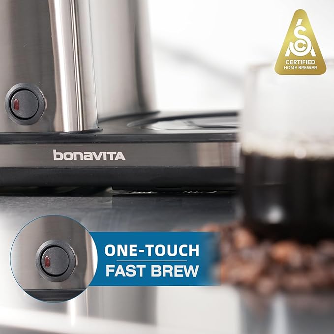 Bonavita 8 Cup Drip Coffee Maker Machine, One-Touch Pour Over, Auto Pause Brewing with Stainless
