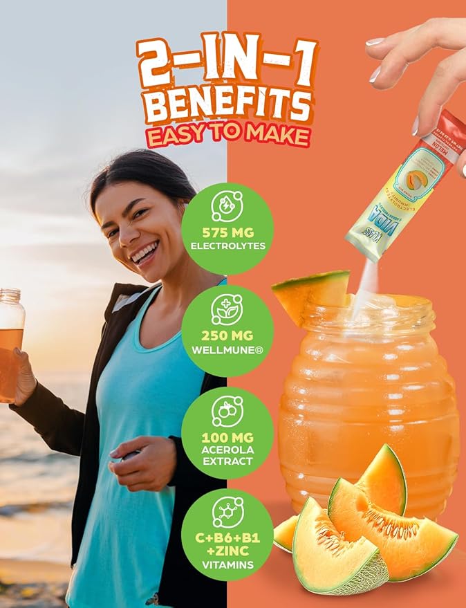 Hydration + Immunity Electrolyte Drink Mix ??Cantaloupe Agua Fresca Flavor | Sugar-Free Powder with