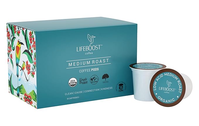 Lifeboost Medium Roast Low Acid Coffee K Cups - Single Origin Mold Free Non-GMO Organic Coffee Pods