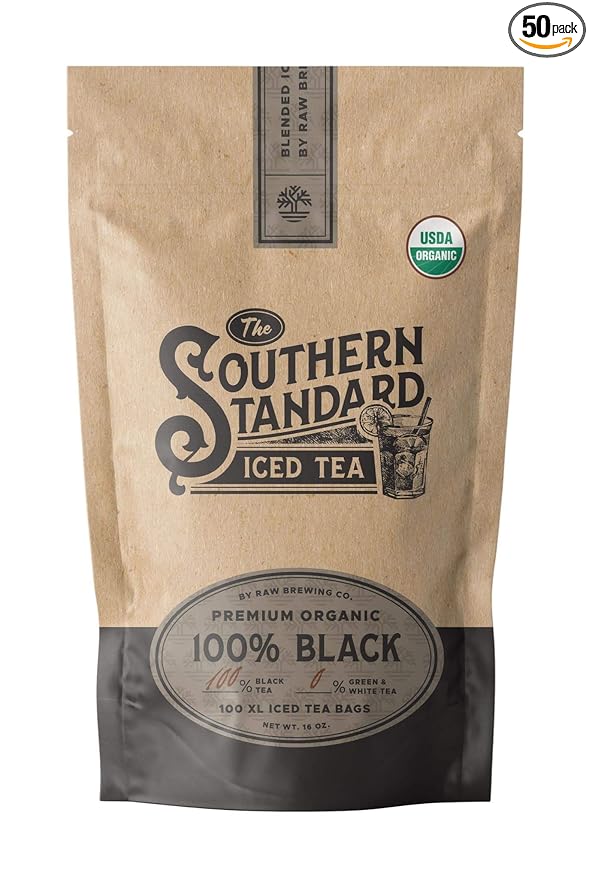 The Southern Standard | Organic Iced Tea Bags – 100% Black Tea Blend | No Microplastics | 50 XL
