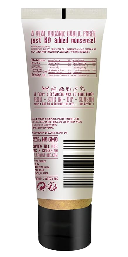 Aroma One Garlic Puree Paste - Organic Herb Concentrate for Cooking, Seasoning & Sauces - Fresh
