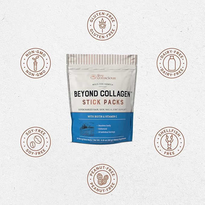 Live Conscious Beyond Collagen Peptides Powder Unflavored Packets - Hydrolyzed Collagen Powder