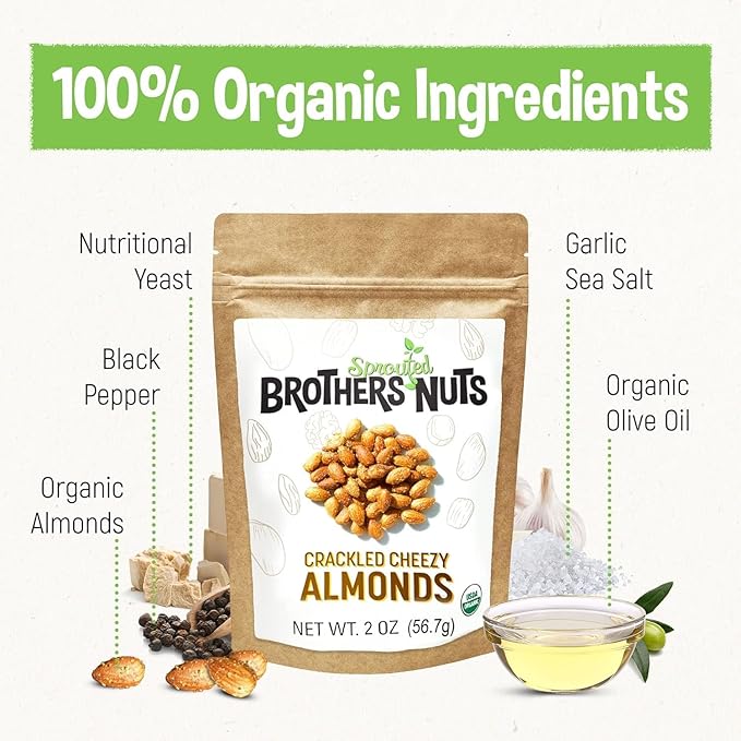 Brothers Nuts Crackled Cheezy Almonds – Organic, Sprouted Almonds – Healthy Keto Snack – Vegan
