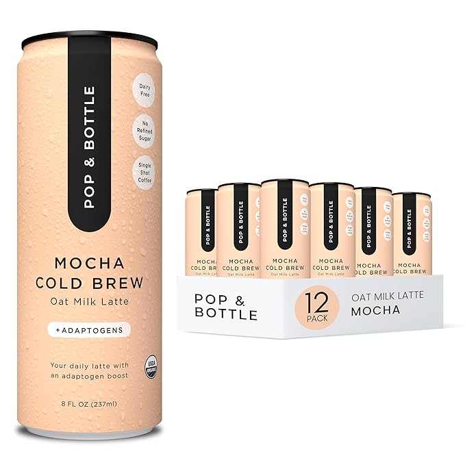 Pop & Bottle, Oat Milk Lattes - Cold Brew with Adaptogens, Maca, Ashwagandha, MCT Oil, Oat Milk