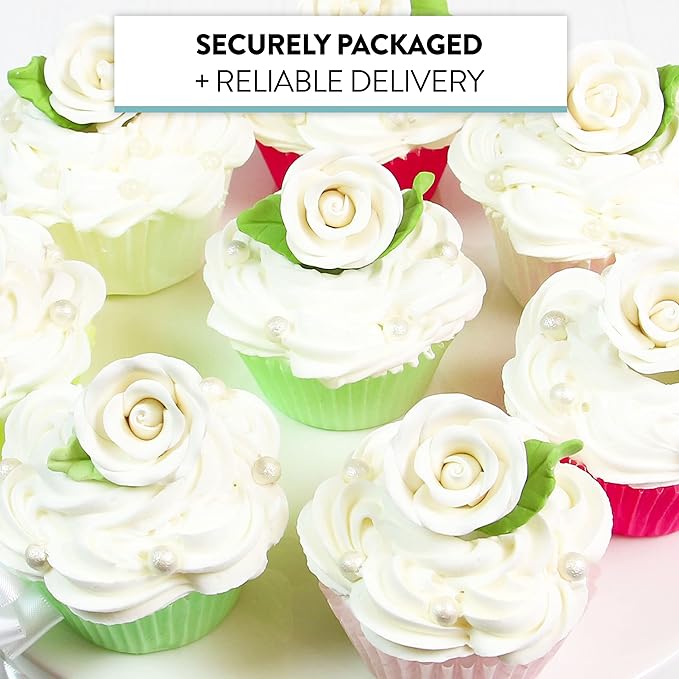 Global Sugar Art Premium Wedding & Party Edible Rose Cake & Cupcake Sugar Flowers, White, 24 Count