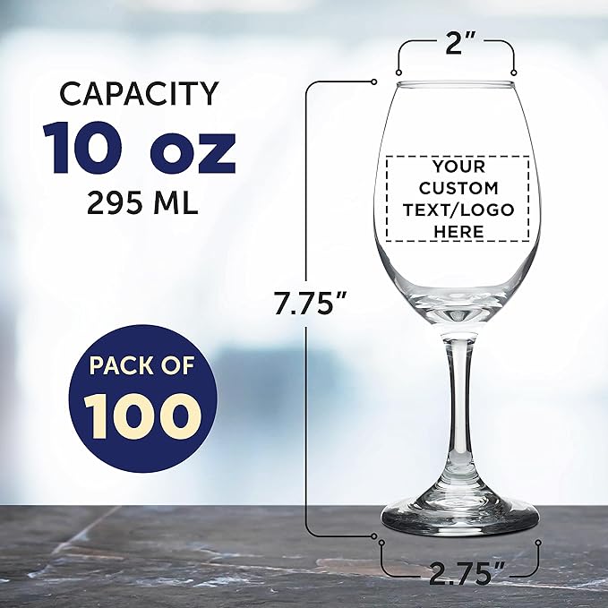 Custom Rioja Wine Glasses with Stem 10 oz. Set of 100, Personalized Bulk Pack - Color Bottom