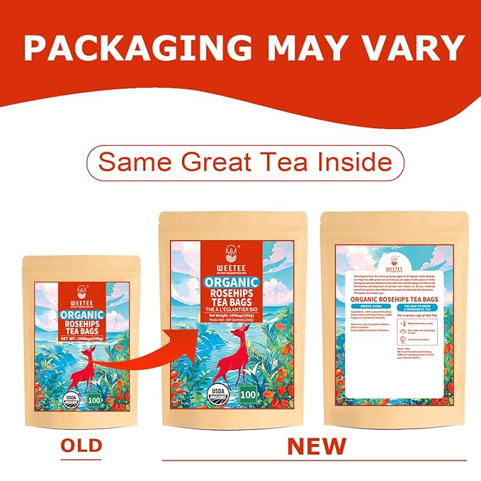 WT WEETEE Organic Rosehips Tea Bags, Made with 100% Natural & Pure Crushed Rose Hips, Natural