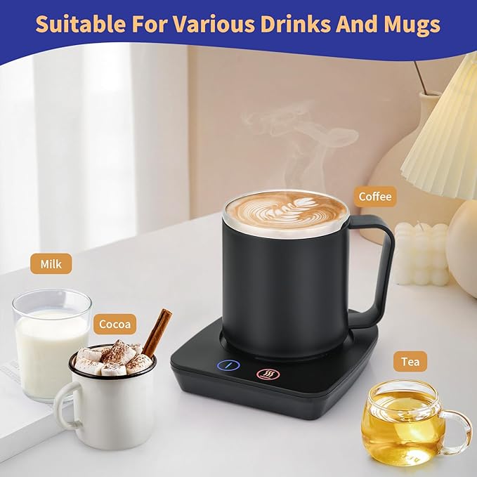 VOBAGA Coffee Mug Warmer with 15oz Mug Set, Electric Coffee Cup Warmer with Three Temperature