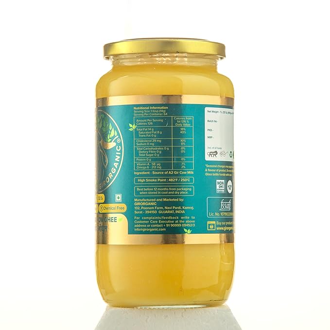 GirOrganic Grass Fed A2 Ghee| Clarified Butter (32 Oz) - Unsalted Gir Cow Ghee Butter - Organic