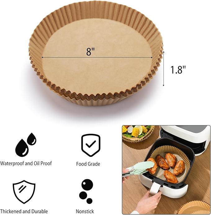 200Pcs Air Fryer Disposable Paper Liner, 8 Inch Round Non-Stick Air Fryer Liners Parchment Paper