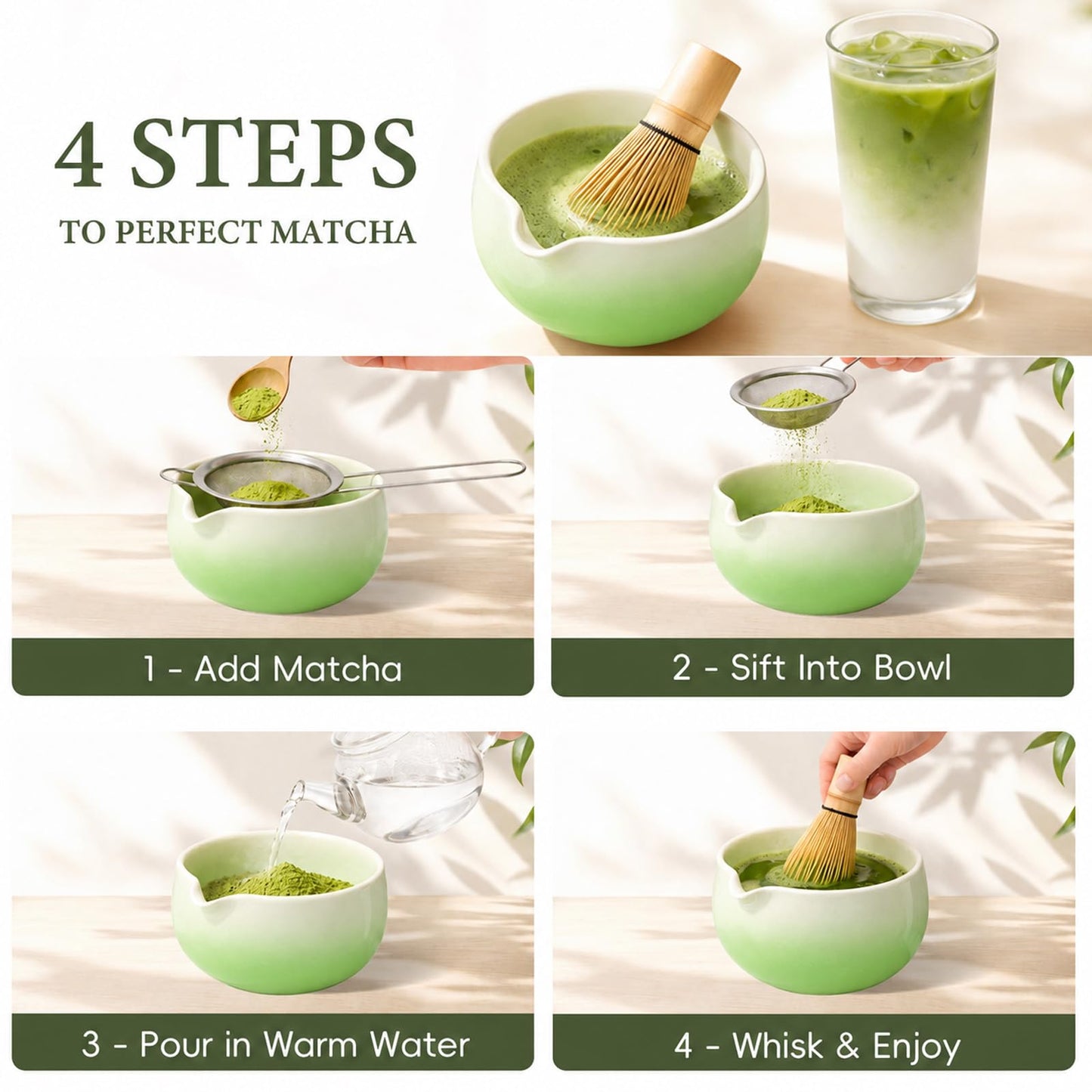 HUSHHAVN Matcha Whisk Set with Ceramic Bowl & Bamboo Chasen