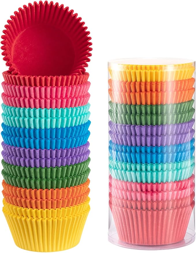 Gifbera Bright Rainbow Jumbo Cupcake Liners 400-Count, Large Solid Colorful Paper Baking Cups for