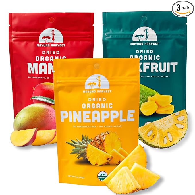 Mavuno Harvest Organic Dried Fruit Variety Pack | Dried Mango, Pineapple, and Jackfruit | Healthy