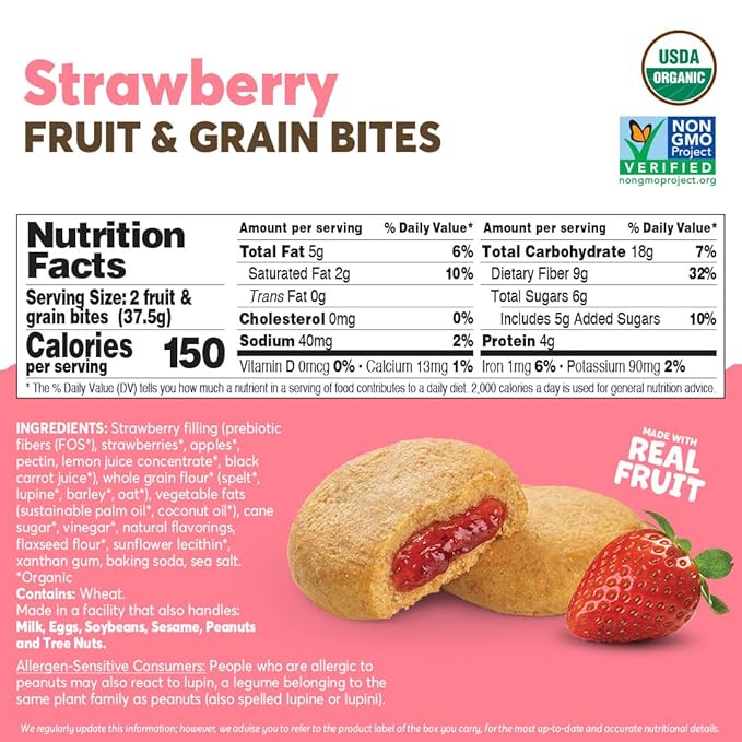 Olyra Strawberry - Organic Soft Baked Breakfast Bars - High Fiber - Healthy Breakfast Snacks with