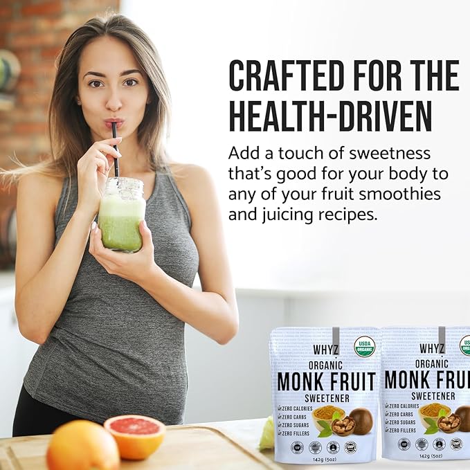 Organic Monk Fruit Extract, 5 oz, Pure Monk Fruit Sweetener Organic No Erythrytol and Zero Calorie