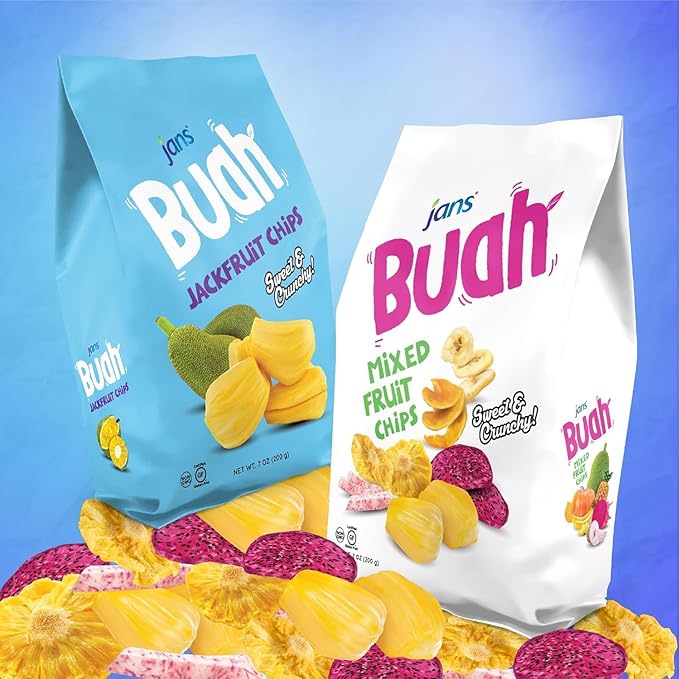 Jans Buah Jackfruit Chips (7.05 Oz Bag, Pack of 12) - Dried Jack Fruit Chips Experience Real Fruit