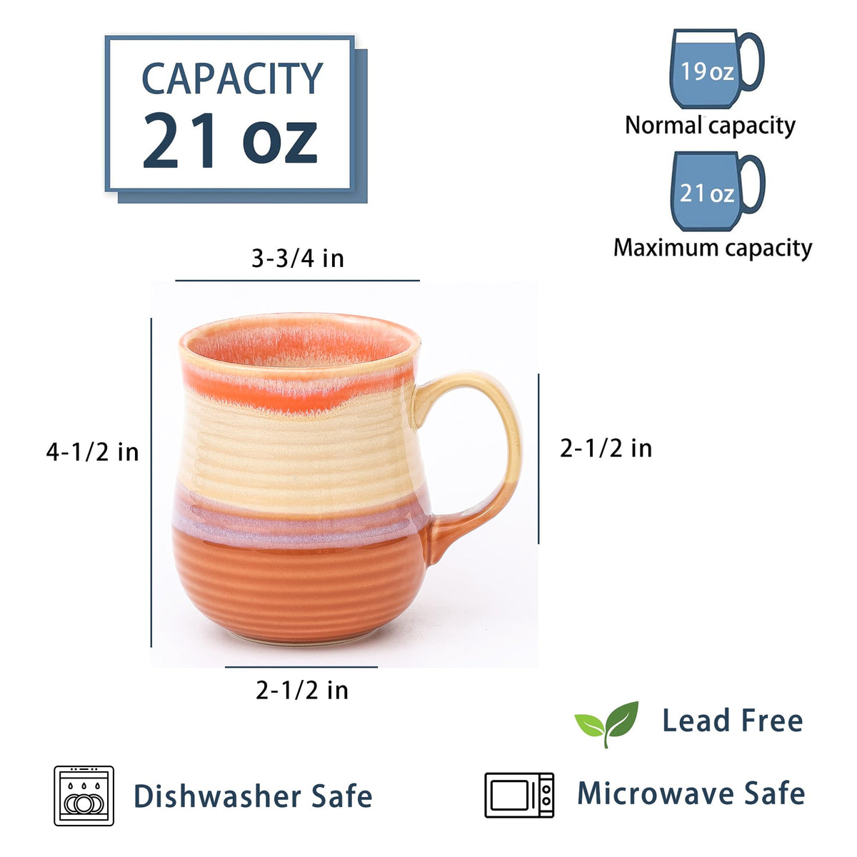 HYTYSKAR 21 oz Large Ceramic Coffee Mugs, Handmade Tea Cups with Handle