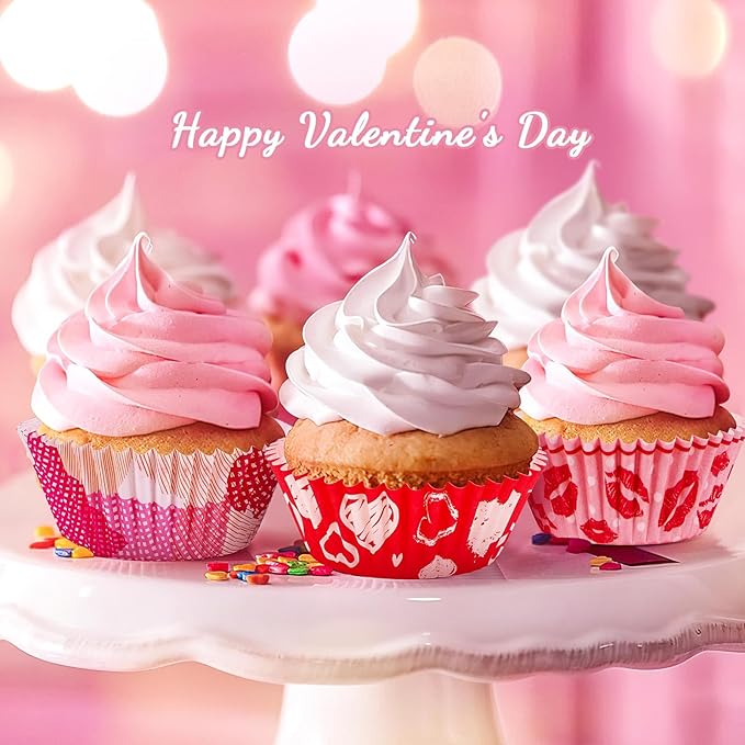 SANNIX 450pcs Valentine's Day Cupcake Liners, Red Pink Love Baking Cups Cupcake Wrappers Paper