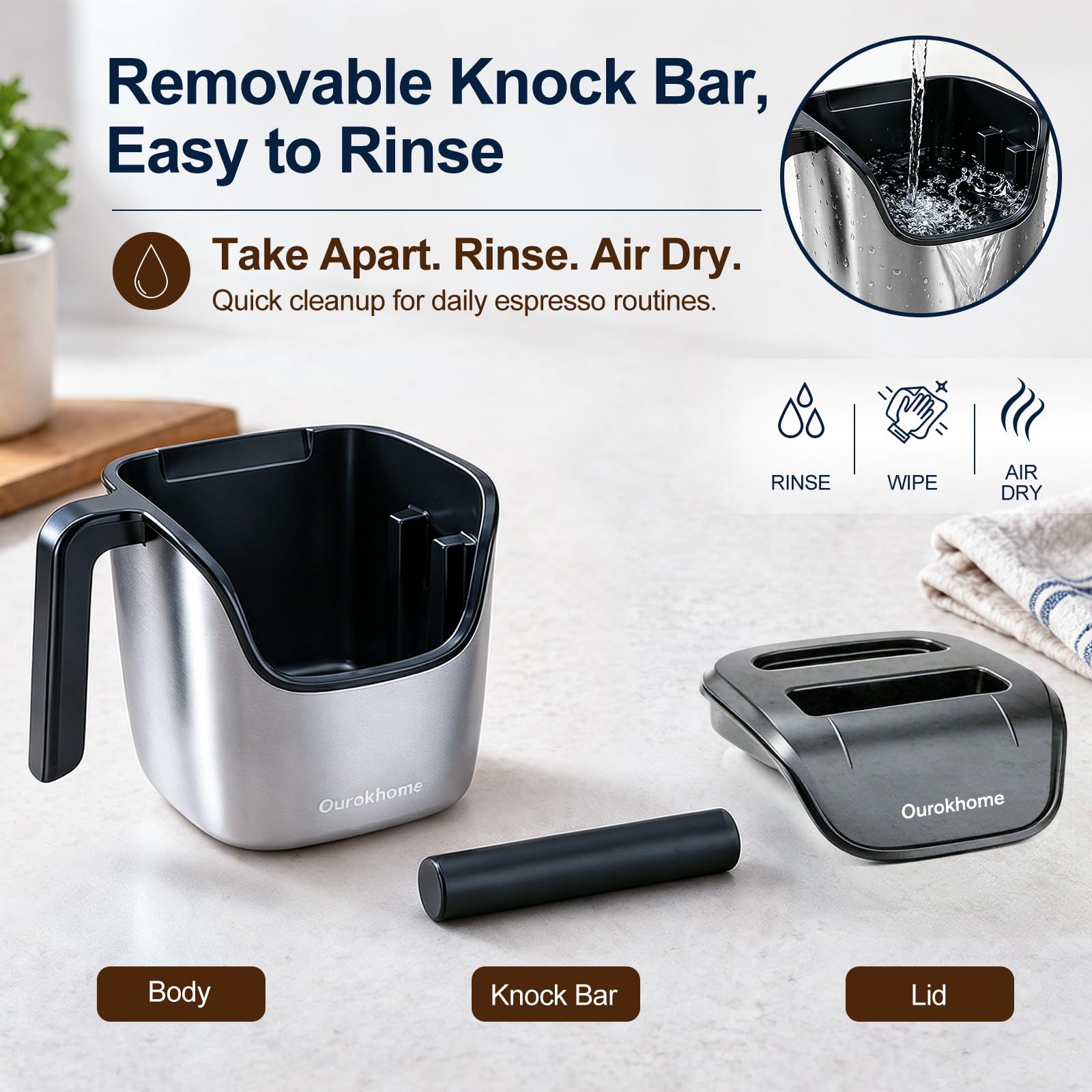 Ourokhome Espresso Knock Box with Lid, Compact Coffee Grounds Container for Home Coffee Bar