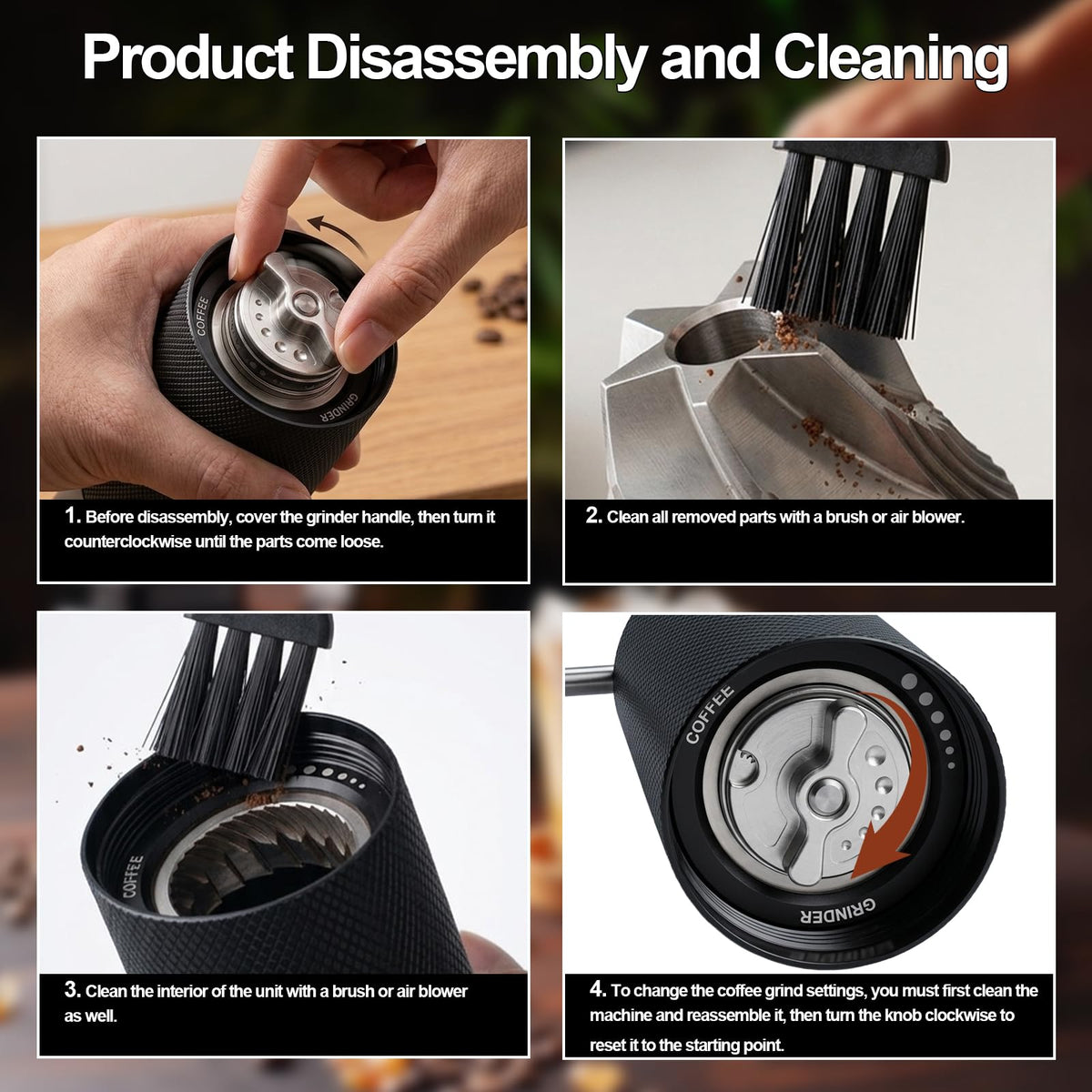 Agilive Manual Coffee Grinder, Adjustable Grinding Settings, Stainless Steel Burrs, Portable