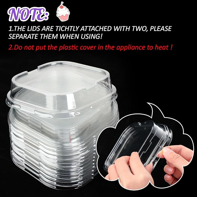 Aoriher 300 Pieces 10 oz Mini Cake Pans with Lids, Aluminum Foil Baking Cups, Square Disposable
